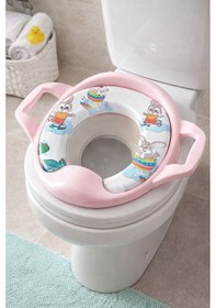 Resim Lux Çocuk Klozet Kapağı Kaymaz, Kulplu, Desenli,, Konforlu Tuvalet Adaptörü Kapağı Açık Pembe 