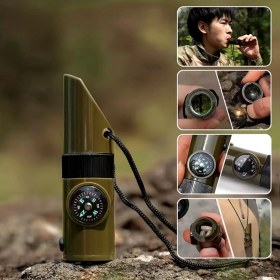 Resim Pazarella 7 si 1 Arada Acil Durum Düdüğü El Feneri Termometre Pusula Büyüteç Depolama Bölmeli Kampçı Düdüğü 