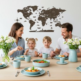 Resim Ahşap Dünya Haritası - Çok Katmanlı 3D Ahşap Duvar Dekoru (Betül) - 150x80 cm / Arapça 