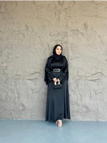 Resim She Olive Zara Saten Tesettür Elbise-siyah 