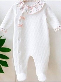 Resim Miomini Baby Kız Bebek Yakalı Patikli Çiçekli Tulum-14959 Ekru 