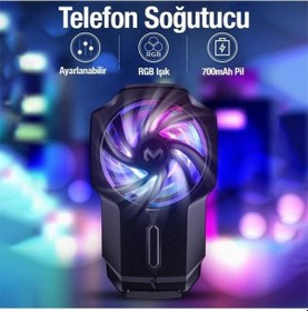 Resim Polham Universal Rgb Işıklı 700mah Şarjlı Radyatörlü Süpercool Oyuncular İçin Telefon Soğutma Fanı 