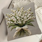 Resim 1 adet Vintage Yeşil Çiçekli Lale Yatağı Kılıfı - Çift Taraflı, Zarif Sahte Nakış Tasarımı ile Burlap Kurdele ve Yeşil Yapraklar, 45.72x45.72 cm, Ev, Kanepe, Veranda ve Veranda için Dekoratif Yastık Kılıfı, Yatak Odası ve Oturma Odası Dekoru (İçerik Dahil Değildir), Açık Hava Yastık Kılıfı | Zarif Ev Dekoru | Dokuma Dokulu, Dekoratif Yastıklar 