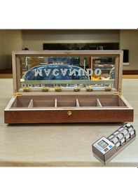 Resim Lubinski İtaly Macanudo Camlı Humidor Puro Kutusu Kahve 200's Cigarspa Elektronik Nemlendirme 