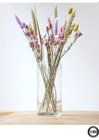 Resim El İşçiliği Silindir Cam Sürahi Vazo 14x30 Beyaz 