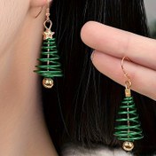 Resim Şenlikli Yeşil Spiral Noel Ağacı Küpeleri - Bayram Partisi Aksesuarı, Klasik Stil, Çinko Alaşımı, 316L Paslanmaz Çelik Kulak Kancaları, Noel Kutlamaları İçin Mükemmel 
