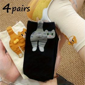 Resim 4 çift sevimli kedi topu çorap, karışık desenlerde, nefes alabilen ve yumuşak kadın çorapları, kediseverler için orijinal hediye 
