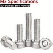 Resim 304 Paslanmaz Çelik Ağır Hizmet Altıgen Başlı Cıvata - Uzatılmış Kupa Ucu ile Güvenli Bağlantı - M3 Özellikleri (6mm Uzunluk - 50mm Max) - DIN912 Standartı - Endüstriyel ve Ticari Kullanım için Korozyon Dirençli - Tam Dişli Makine, Tesisat, İnşaat İçin - Altıgen Somun Sürücülerle Uyumlu, Polished Metalik Yüzey, Korozyona Dayanıklı Bağlantı Elemanı 