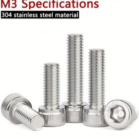 Resim 304 Paslanmaz Çelik Ağır Hizmet Altıgen Başlı Cıvata - Uzatılmış Kupa Ucu ile Güvenli Bağlantı - M3 Özellikleri (6mm Uzunluk - 50mm Max) - DIN912 Standartı - Endüstriyel ve Ticari Kullanım için Korozyon Dirençli - Tam Dişli Makine, Tesisat, İnşaat İçin - Altıgen Somun Sürücülerle Uyumlu, Polished Metalik Yüzey, Korozyona Dayanıklı Bağlantı Elemanı 