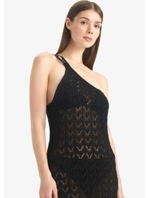 Resim Defacto Regular Fit Tek Omuzlu Siyah Triko Plaj Elbisesi-fall İn Love Z9665az25hsbk81 Siyah 