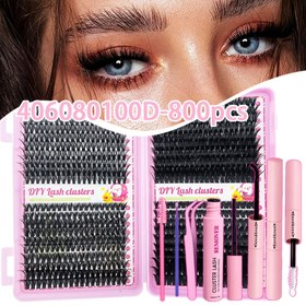 Resim Super tamamlı kendin yap Noel seti, hediye için 30 40 60 80 100D kıvırma - 800 adet takma kirpik seti 