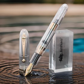 Resim 1 adet Jinhao 9016 Şeffaf Tükenmez Kalem - Ergonomik Tutuş, Geniş Kapasiteli Mürekkep Dönüştürücü, İnce Uç, Kaligrafi ve Günlük Kullanım için Pürüzsüz Yazım, Vidalı Kapak Kapanışı, Dayanıklı Akrilik ve Bakır Yapı, Yazım için Tükenmez Kalem 