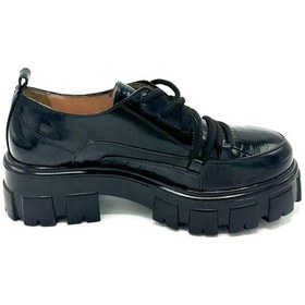 Resim Siyah Rugan Sofia Hakiki Deri Kadın Oxford Ayakkabı Siyah 