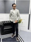 Resim Modernfit Kruvaze Çizgili Erkek Blazer Ceket Taş 