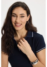 Resim Tudors Kadın Slim Fit Dar Kesim Pamuklu Polo Yaka Kısa Kollu Lacivert Tişört-50463 