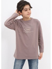 Resim Toontoy Kids Toontoy Erkek Çocuk Oversize Bisiklet Yaka Hafif Düşük Omuz Baskılı Uzun Sweatshirt - 2 İplik Kahve 