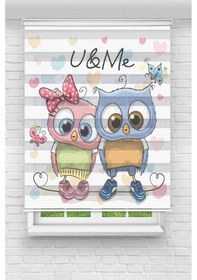 Resim Perdecizade Enxboy Pembe Mavi Baykuşlar Dijital Baskılı Zebra Perde-cocuk Odası-stor Perde Renkli 