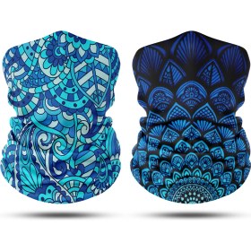 Resim Dair Aksesuar Lacivert Mandala Desenli 2'li Set Boyunluk Bandana Outdoor Balaklava Yüz Maskesi Kafa Bandı 