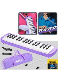 Resim Midex Ml-32pu Mor Melodika Seti 32 Tuşlu Metod Hediye Tuşlarda Nota Yazmaktadır 