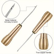 Resim 3 Yedek İğne ile 4 Parça Bakır Saplı Dikiş Ahlet Kiti, Ayakkabı Tamiri için Deri El Sanatları Araçları, DIY Ayakkabı Yapımı, Kitap Ciltleme, Koltuk ve Çanta Tamirleri 