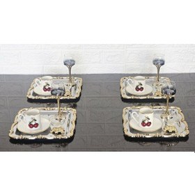 Resim 6 Adet Sunum Tepsisi & Kahve & Çay Tepsisi- Gümüş Tepsi Döküm Gold Gül Çerçeveli Gümüş 