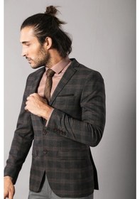 Resim Wessi Ekose Desenli Yün Slimfit Ceket Siyah 