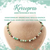Resim Deniz Doğal Taş Sertifikalı Krizopras 6 Mm Düğümlü Doğal Taş Kolye 