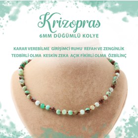 Resim Deniz Doğal Taş Sertifikalı Krizopras 6 Mm Düğümlü Doğal Taş Kolye 