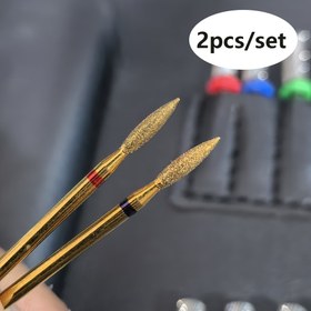 Resim 2 adet GGJOYO Titanyum Tırnak Matkap Uçları, 2mm Uzun Alev Tasarımı ile Hassas Tırnak Etleri Temizleme & Tırnak Şekillendirme, Renkli Elmas Uçlar - Profesyonel Manikür & Pedikür Araçları, Tırnak Teknisyenleri Malzemeleri 