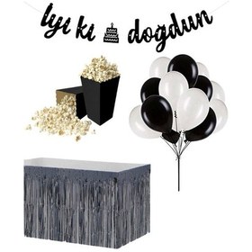 Resim Siyah-beyaz 20 Adet Balon Banner Mısır Kutusu Masa Eteği Doğum 