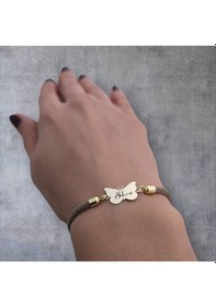 Resim Archin Ebru İsmine Özel 14 Ayar Altın Plakalı Kelebek Motifli Kahverengi Örgülü Hediye Bileklik-336isim Altın 