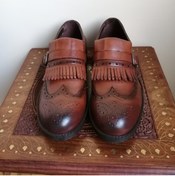 Resim Butik Tülin Uniseks Hakiki Deri Yakma Taba Antik Zımbalı Tokalı Püsküllü Kaymaz Kauçuk Taban Loafer 