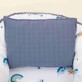 Resim Babynest ve Yastık - Çift Taraflı - İndigo Müslin - Mavi Gökkuşağı 