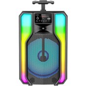 Resim LEERFEI Bluetooth Hoparlör Karaoke Mikrofon Hediyeli Valiz Model Speaker Led Işıklı Radyo Usb Sd Girişli 