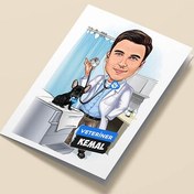 Resim Erkek Veteriner Doktor Karikatürlü Tebrik Kartı 