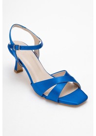 Resim Luvishoes Luvi Shoes Melin Sax Mavi Saten Çapraz Bantlı Kadın Topuklu Ayakkabı Saks Mavi 