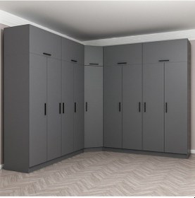 Resim Minar Kale 9 Kapaklı 4 Ç Köşe Dolap + Yüklük Antrasit 235cm 