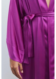 Resim Frappant Fuşya Uzun Saten Sabahlık / Kimono Fuşya 