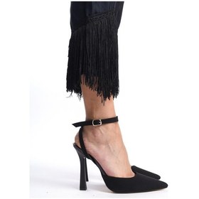 Resim Mabel Arkası Bantlı Bilekten Bağlamalı Kadın Topuklu Ayakkabı Siyah Süet Mat 001 