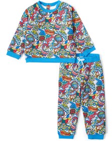 Resim Mavi 2li Logolu Unisex Bebek Swet-Pantolon Seti 