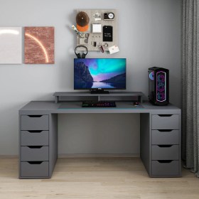 Resim Alen 180 cm 8 Çekmeceli Geniş Çalışma & Oyuncu Masası - Antrasit 