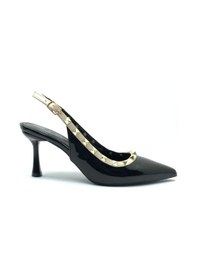 Resim Feles Zımba Şerit Detaylı Arkası Açık Stiletto Kadın Topuklu Ayakkabı Siyah 