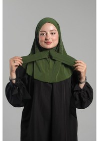 Resim Hürrem Bone Haki Pratik Hazır Geçmeli Tesettür Eşarp Sandy Arkadan Çıtçıtlı Piliseli Hijab 2406 09 Haki 
