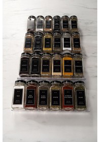 Resim 24'lü Şeffaf Pleksi Standlı Cam Baharatlık Seti Siyah Kapaklı Ve Etiketli Baharatlık Mh02syh24 Siyah - Şeffaf 