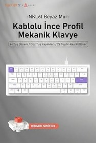 Resim Coverzone AJAZZ NKL61 60% Mekanik Klavye 61 Tuş Düşük Profil Kablolu Kompakt Gaming ve Ofis Klavyesi Kırmızı Linear Switch 22 Tuş Anti Ghosting ABS Keycaps (NKL61 Beyaz Mor | Red Switch) 