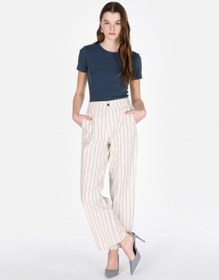 Resim Regular Fit Yüksel Bel Geniş Paça Astarsız Kadın Ekru Pantolon Colin's