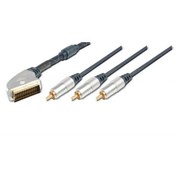 Resim Assmann Yüksek Kaliteli Scart Kablosu, Scart Erkek 3 X Rca Erkek Cinch Konnektör, 5 Metre, Metal Fiş, Krom 