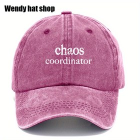 Resim 1 adet "Chaos Coordinator" Vintage Pembe Beyzbol Şapkası - Katlanabilir, Nefes Alabilir, Geniş Kenar, Elde Yıkanabilir, Bisiklet, Yürüyüş, Bahçe İşleri için İdeal - Rahat ve Akademik Tarz, Vintage Şapka 
