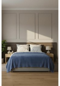 Resim Pufina Tek Kişilik Tavşan Tüyü Dokulu Peluş Battaniye & Yatak Örtüsü 150x220 İndigo - Mavi 