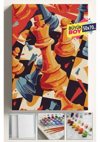 Resim Sayılarla Boyama Seti Numaralı Tuval Fırça Boya Dahil Kasnaklı Set 50x70 Cm - Satranç 